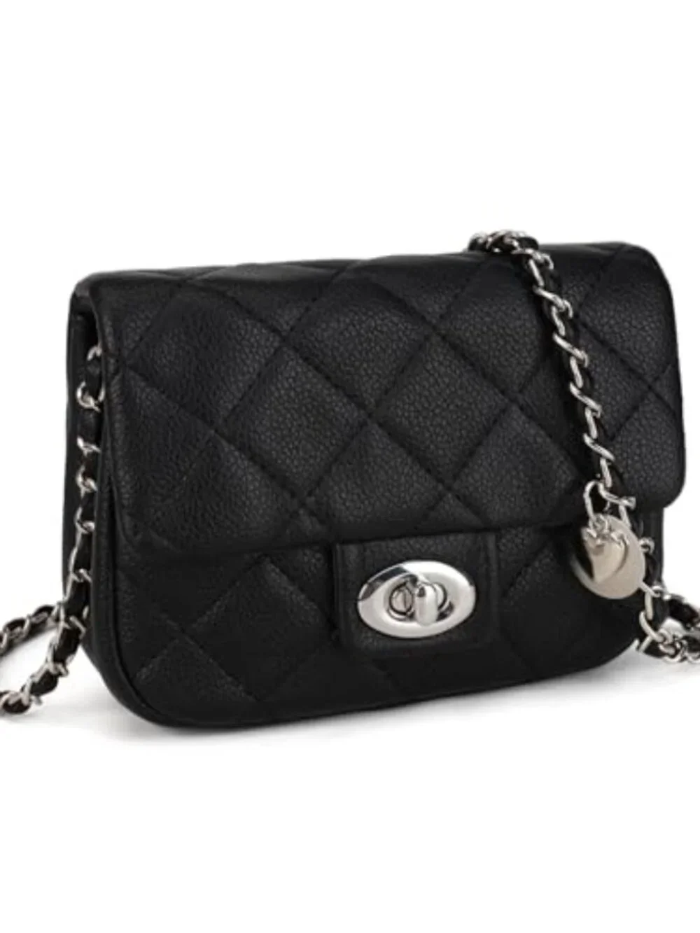 Quilted Vegan Leather Crossbody Bag with Chain Strap Mini Satchel